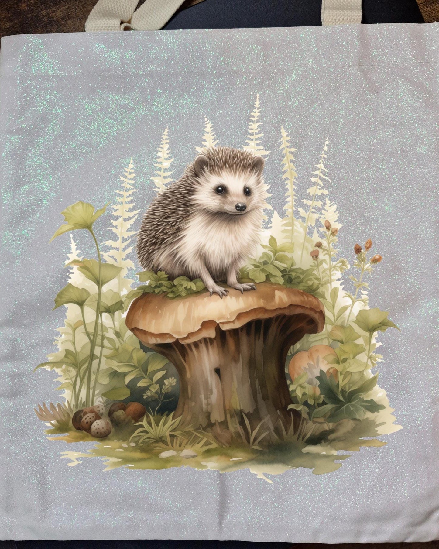 Glitter Tote Bag Hedgehog design