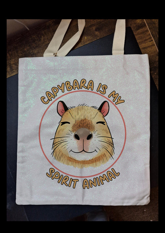 Glitter Tote Bag Capybara design