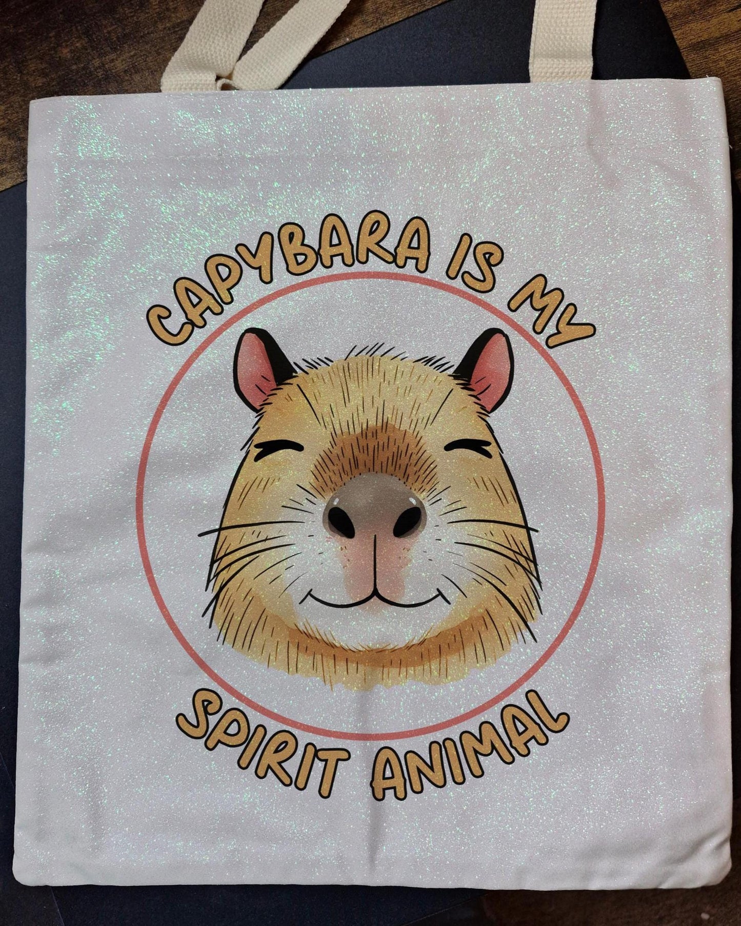 Glitter Tote Bag Capybara design
