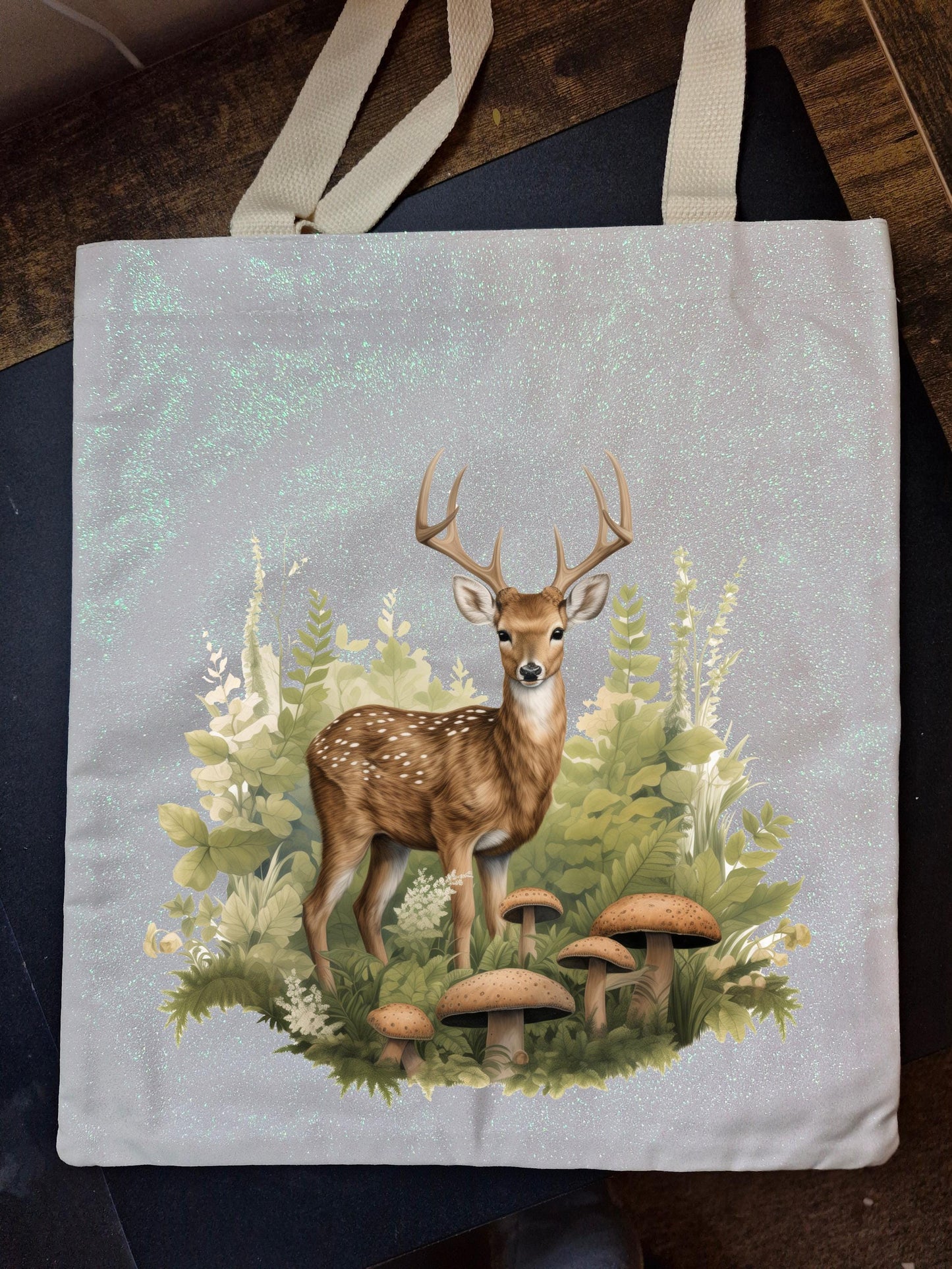 Glitter Tote Bag Deer nature design