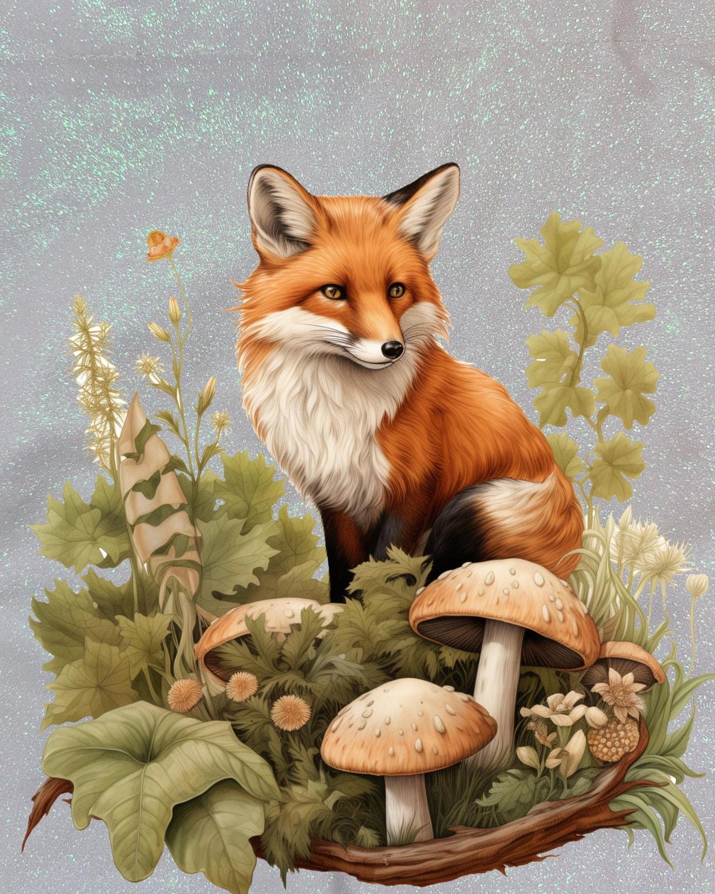 Glitter Tote Bag Fox nature design