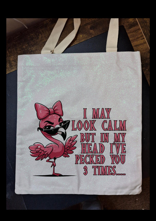 Glitter Tote Bag Flamingo funny quote design