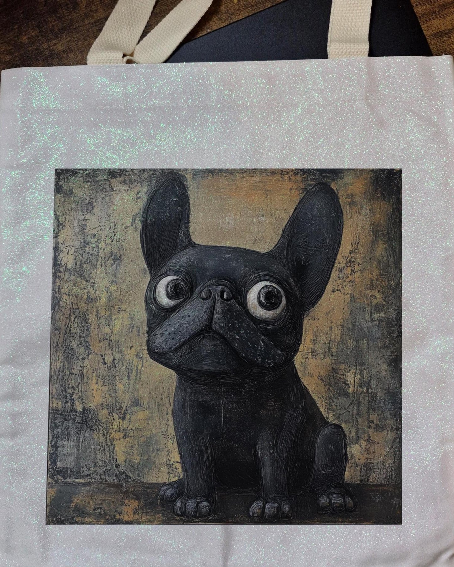 Tote Bag Glitter with cute Frenchie dog design