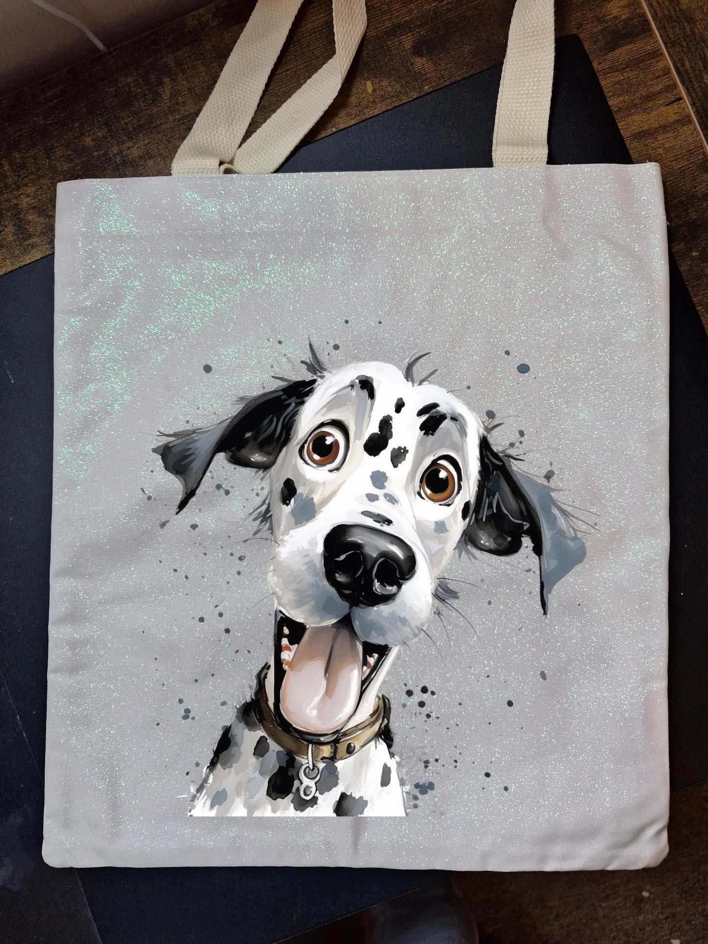 Glitter Tote Bag with Dalmatian Design (34x38cm)