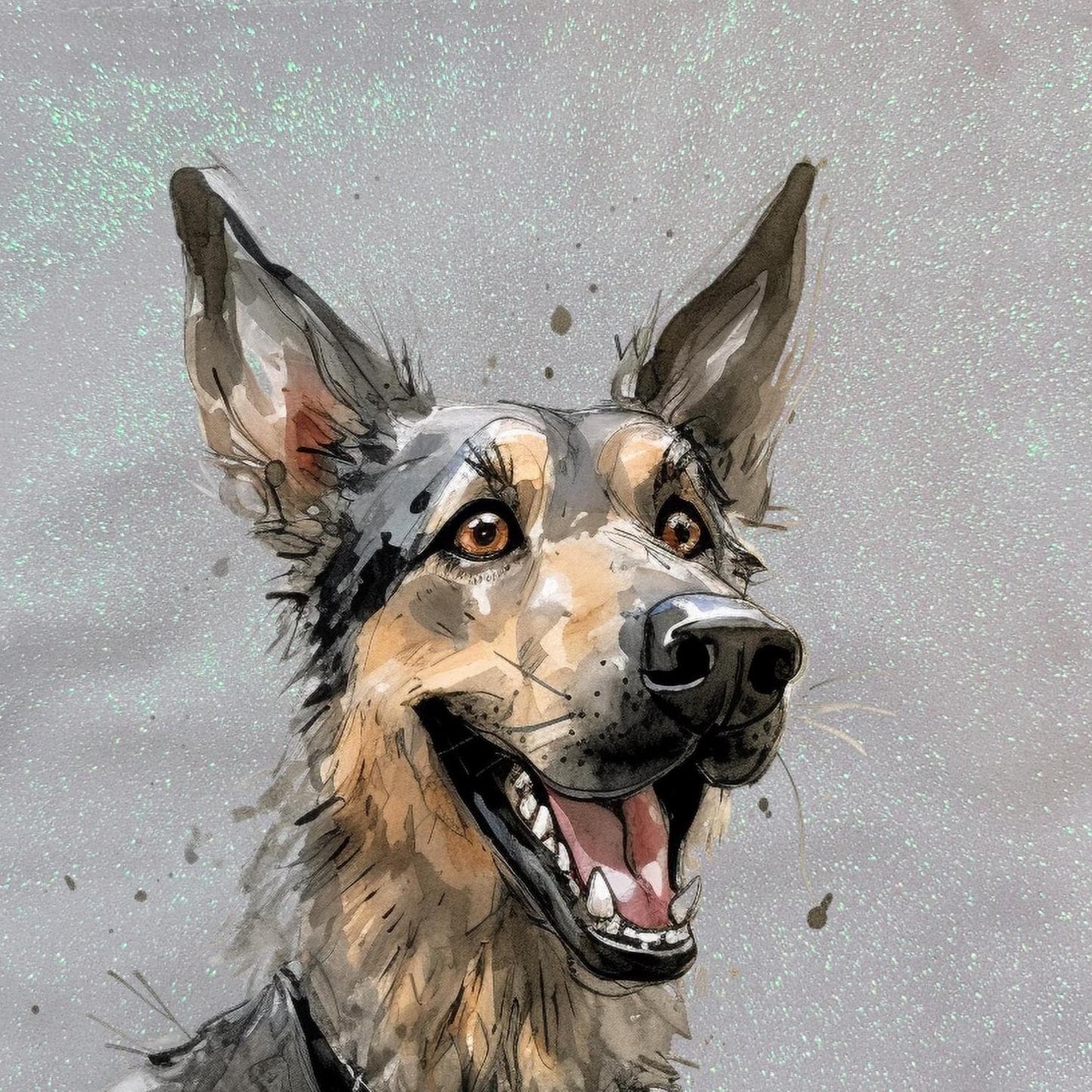 Glitter Tote Bag with German Shepherd image (34x38cm)