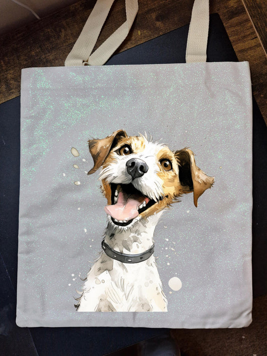 Glitter Tote Bag with Jack Russel image (34x38cm)